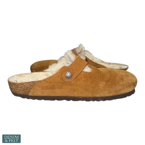 Birkenstock Boston Shearling Camel Suede Fuzzy Cozy Slip On Clogs Womens 7 - Picture 8 of 16